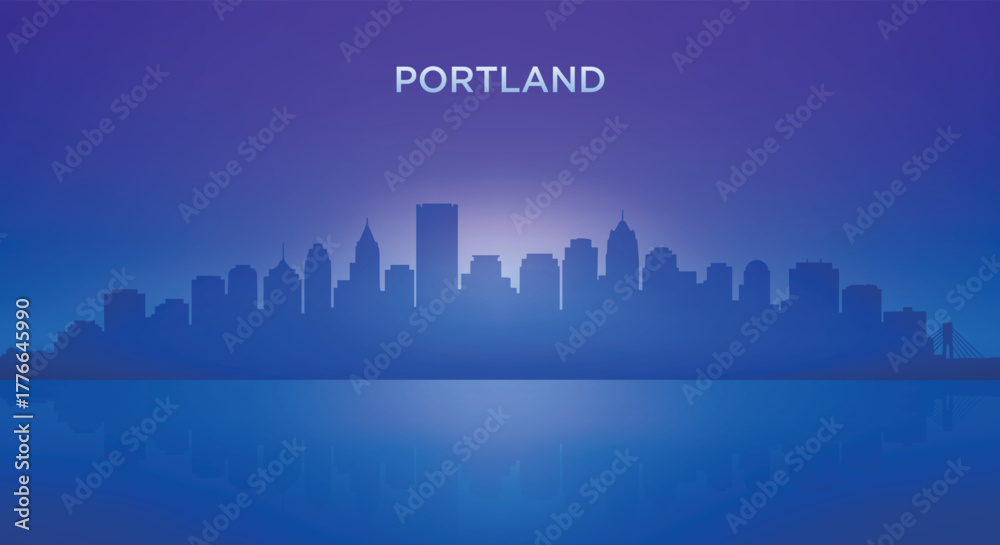 Obraz premium Portland neon skyline silhouette with futuristic city view