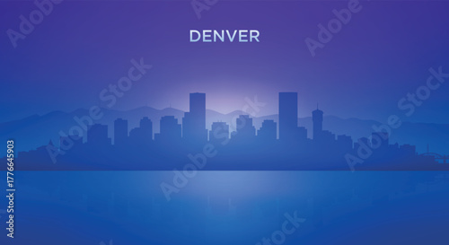 Denver neon skyline silhouette with futuristic city view
