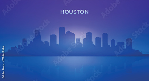 Houston neon skyline silhouette with futuristic city view