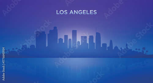 Los Angeles neon skyline silhouette with futuristic city view