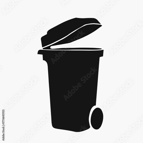 Garbage bin silhouette icon. Trash can symbol for waste, recycling, and delete functions. Simple flat graphic isolated on a white background