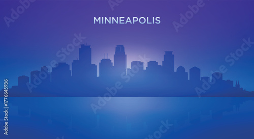 Minneapolis neon skyline silhouette with futuristic city view