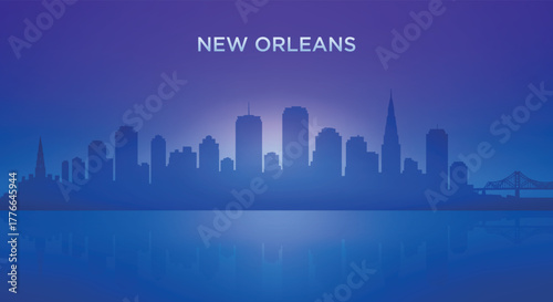 New Orleans neon skyline silhouette with futuristic city view