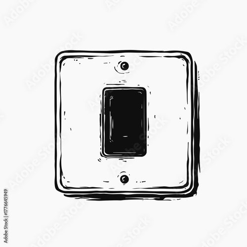 Hand-drawn vintage light switch icon. Retro sketch style electrical control element. Power on and off symbol isolated on a white background
