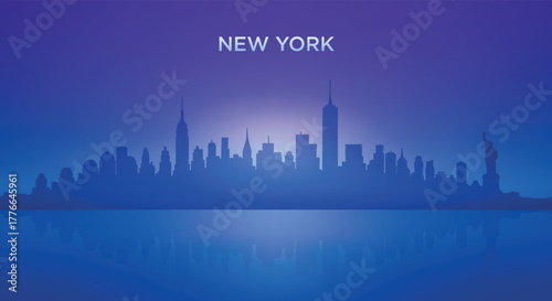 New York neon skyline silhouette with futuristic city view