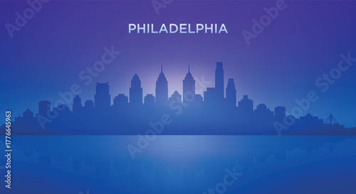 Philadelphia neon skyline silhouette with futuristic city view