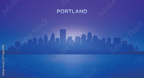 Portland neon skyline silhouette with futuristic city view