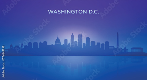 Washington D.C. neon skyline silhouette with futuristic city view