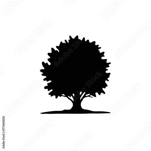 Black silhouette of a tree icon. Biblical burning bush symbol for religious stories. Minimalist flat graphic isolated on white background