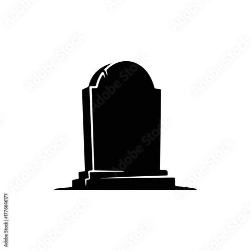 A black silhouette of a tombstone icon. Halloween gravestone or memorial grave marker symbol. Minimalist graphic design element for horror or funeral concepts.