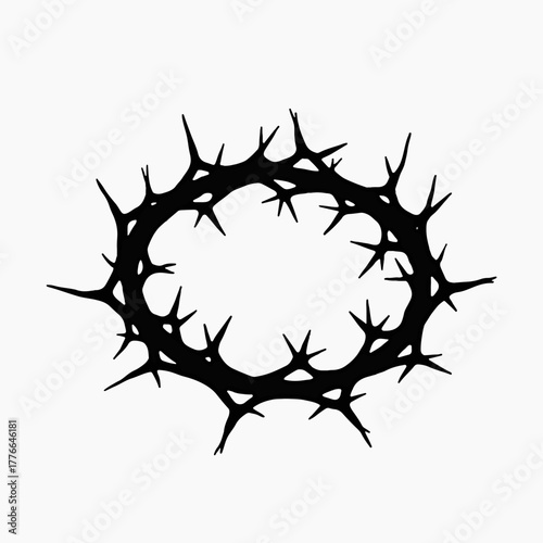 Crown of thorns silhouette icon. Christian symbol of the passion of Jesus Christ. Minimalist black graphic for Easter and Good Friday