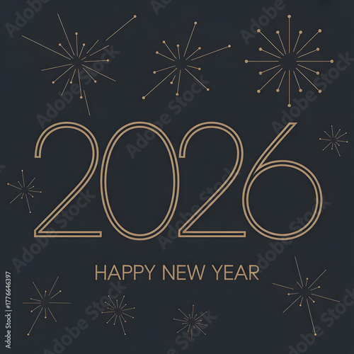 Elegant golden 2026 happy new year design with starbursts