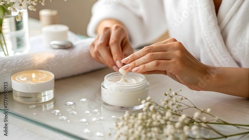 Woman Applying Hydrating Cream on Hands