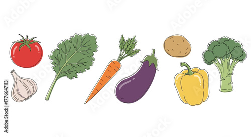 Various fresh vegetables isolated on white background