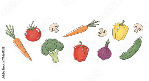 Various fresh vegetables isolated on white background