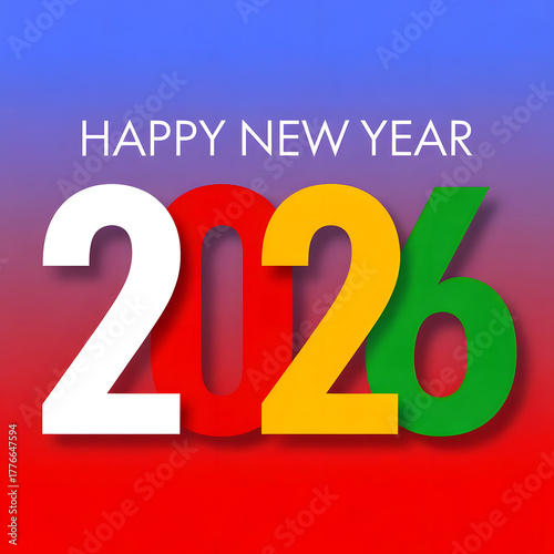 Happy new year 2026 with bold colorful numbers