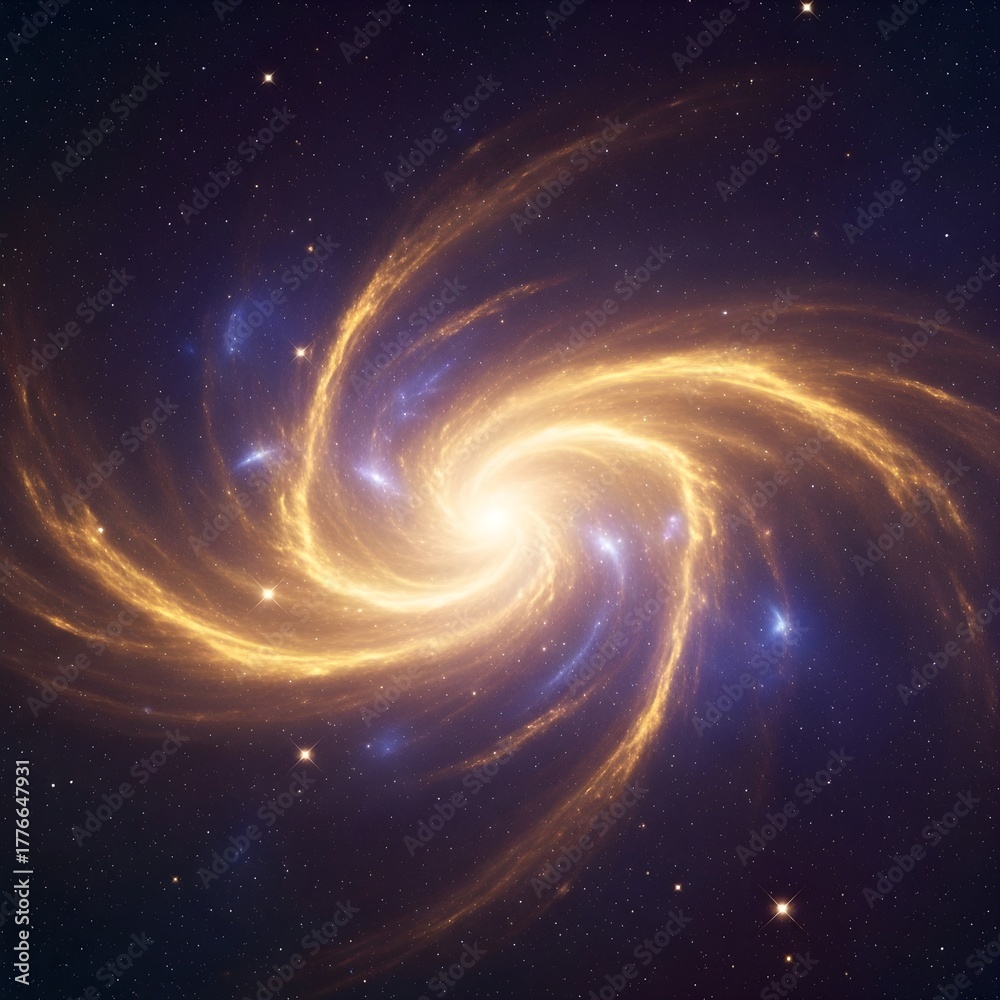 Obraz premium Golden Nebula Dreams – Elegant Blue Gold Purple Cosmic Fantasy