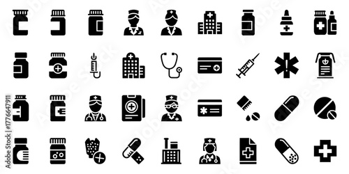 Medical and healthcare icons silhouette