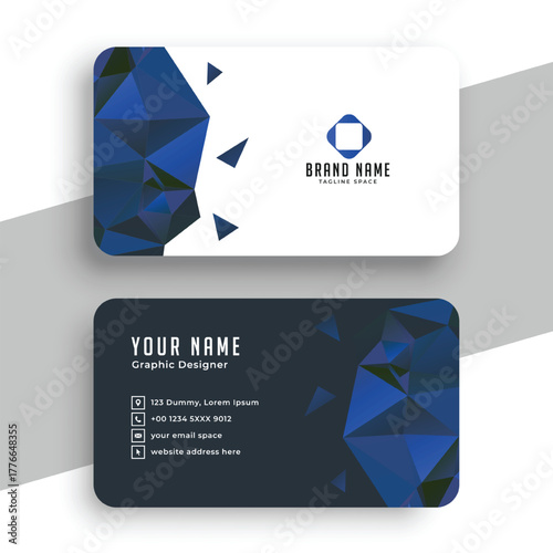 white and blue corporate identity card layout in low poly style