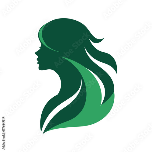 Elegant green woman silhouette hair beauty spa and wellness logo illustration
