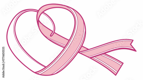 Pink ribbon forming a heart shape with white accents on a white background for breast cancer awareness