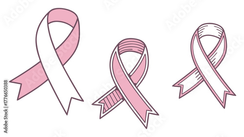 Three pink ribbons symbolizing breast cancer awareness on a white background illustration art work
