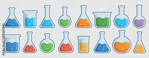 Science lab equipment icons set, flat and filled design, laboratory and chemistry symbols, vector illustration, experiment tools, education, research, scientific graphics