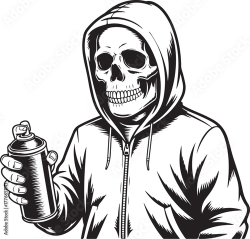 Hoodie Skull Spraying Graffiti Illustration Concept Vandalism Artist Graveyard Death