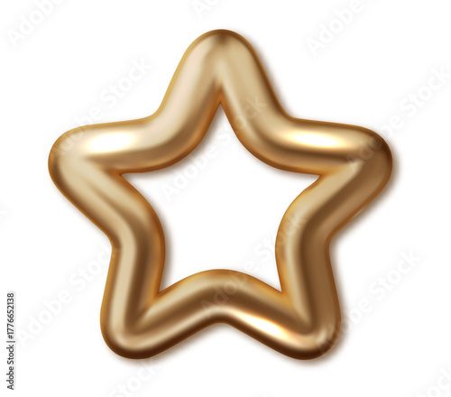 Golden 3D star. Metallic award isolated icon. Realistic vector luxury badge symbol. Christmas design PNG