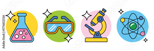 Hand drawn science and chemistry vector illustrations, laboratory equipment