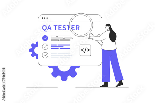 Debugging Software. A Step-by-Step Guide For Identifying and Fixing Errors Effectively. Flat Cartoon Vector Illustration, icon Stylish abstract design landing page web