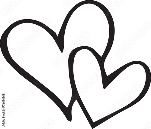 Two hearts hand drawn icon for love symbol