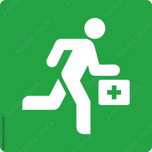 Printemergency first aid running symbol sign indicating quick medical assistance and rescue response area safety
