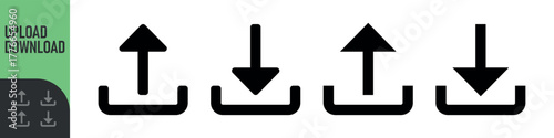 Set of upload and download icons arrow symbol in color and black outline styles. Perfect for data transfer, cloud storage, file sharing, transferring, saving, app interfaces, and modern digital design