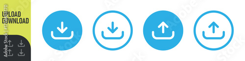 Set of upload and download icons arrow symbol in color and black outline styles. Perfect for data transfer, cloud storage, file sharing, transferring, saving, app interfaces, and modern digital design