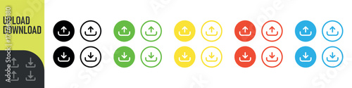 Download and upload icon button set for web design or interface. Vector illustration. Color icon set