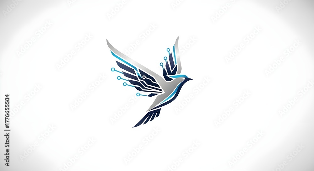 Obraz premium Elegant bird with digital circuit wings soars high