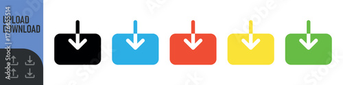 Download and upload icon button set for web design or interface. Vector illustration. Color icon set