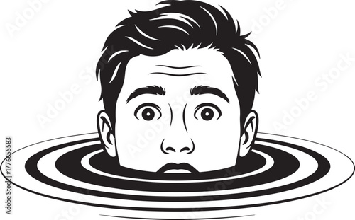 Man's face emerging from rippling water with surprised expression