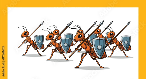 Ant Army Troops with Spears and Shields in Battle Formation