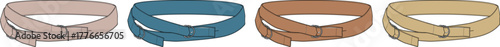 Vector illustration of a set of four different colored fabric belts with a tied knot. Isolated fashion accessories for apparel design