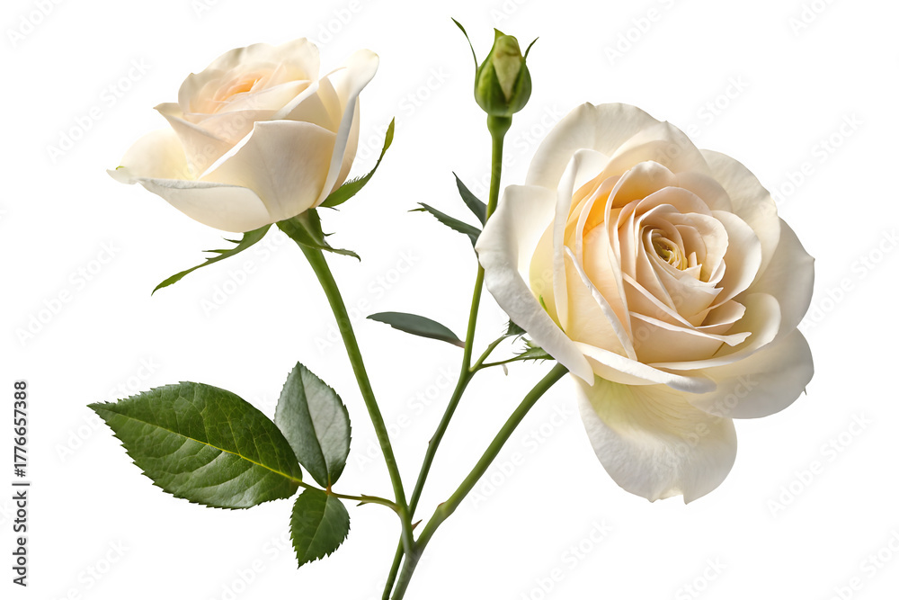 Fototapeta premium Two delicate light pink roses and a bud isolated on transparent background