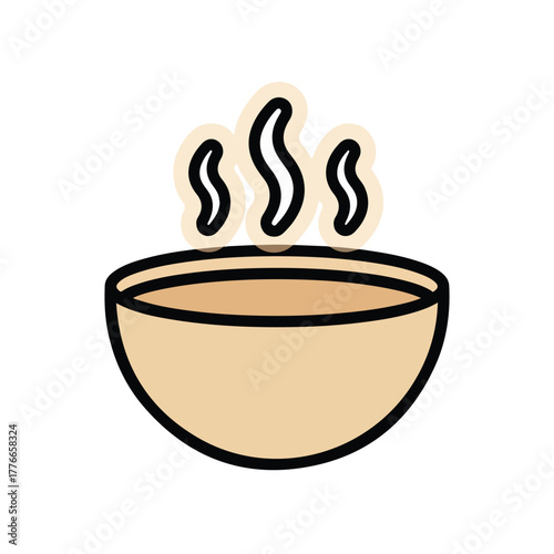 Warm steaming bowl of soup in cozy food illustration
