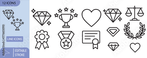 Award Icons Trophy Diamond Laurel Wreath Heart Keywords: award, trophy, diamond, laurel wreath, heart