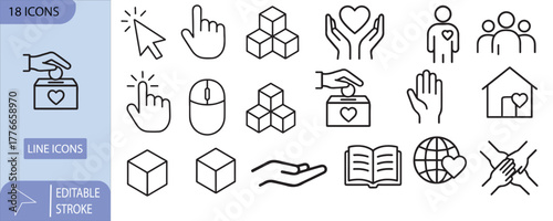 Charity Donation Icons Set Hands Giving Money Heart House Keywords: charity, donation, giving, hands