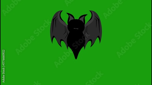 Realistic flying bat animation with glowing eyes on green screen. Perfect for Halloween, horror intros, night scenes, scary motion graphics, and video overlays.