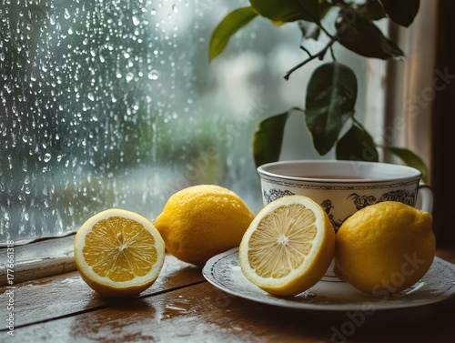 A lemons sliced and laid at cup of tea.