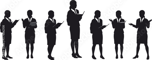 Business team silhouettes standing together in formal attire, leadership concept, teamwork presentation, corporate communication, professional group discussion, authority figure, 