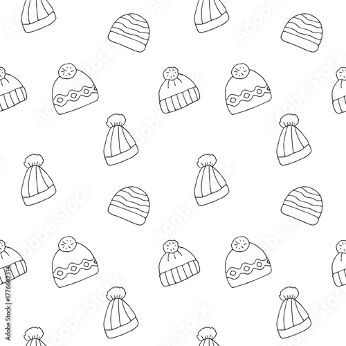 Seamless pattern caps, hand drawn, vector illustration