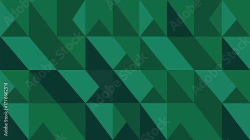 A geometric pattern of triangles and quadrilaterals in shades of green creating an abstract design